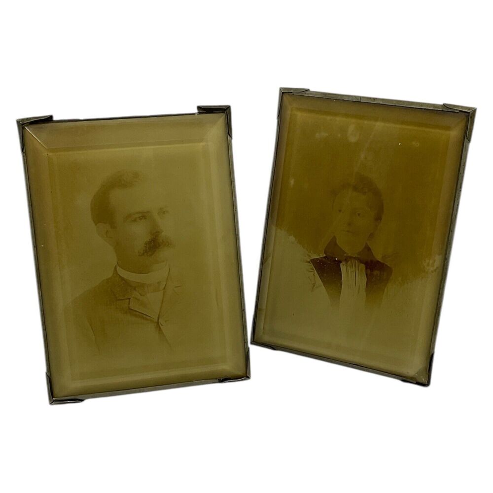 Two Victorian 1901 Gale Glass‎ Mount Man Woman Picture Cabinet Card Photos Ohio